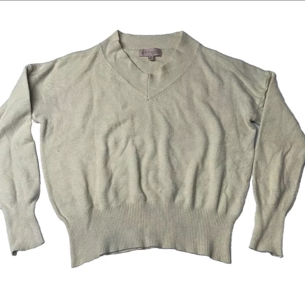 Women’s Medium Philosophy Republic Clothing Cropped V neck Sweater White Long